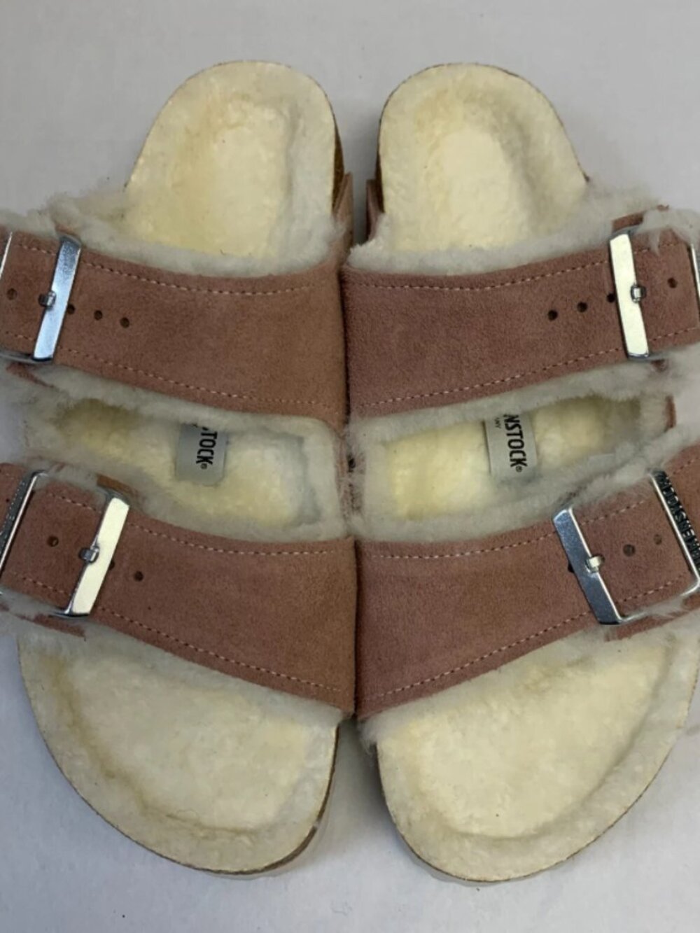 Birkenstock Arizona Shearling Pink Clay Suede Leather Regular Width Sandals